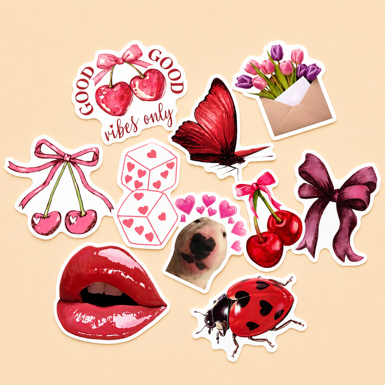 Pink / Red assorted stickers (10)